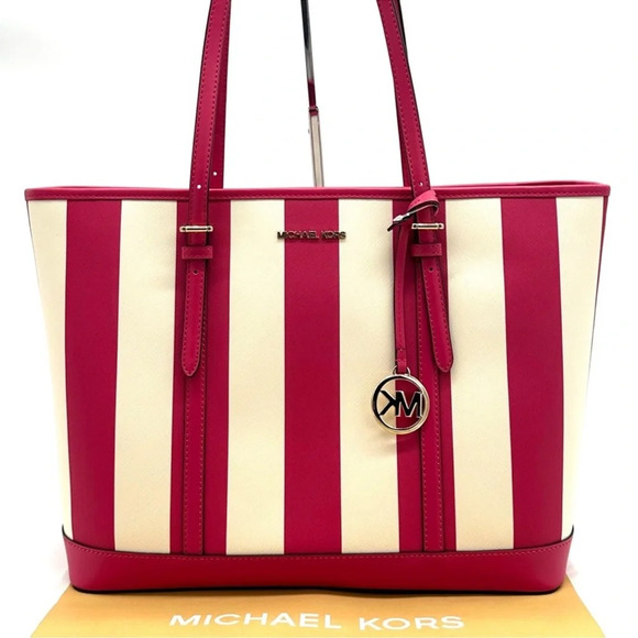 Michael Kors Large Jet Set Travel TZ Shoulder Tote Bag Electric Pink Multi - Picture 1 of 11